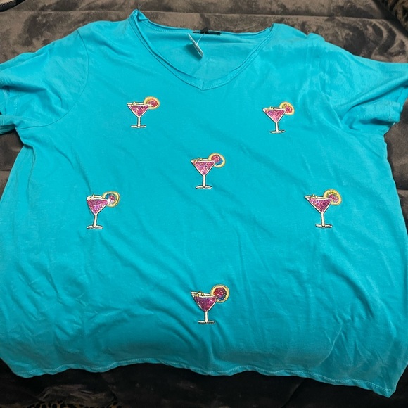 Vibrant Teal Cocktail Embroidered Women's Tee - Picture 1 of 2